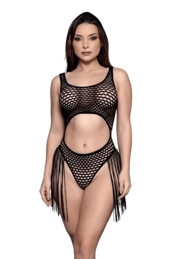 Body Arrastão Sensual Com Franjas Yaffa