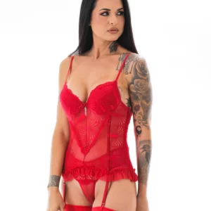 Espartilho Renda com Meias Mel Libido Lingerie