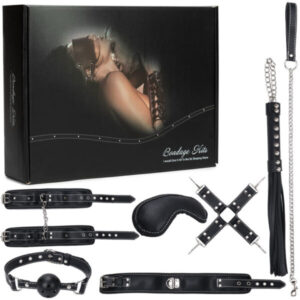 Kit Bondage com 7 Peças em Couro Sintético Preto